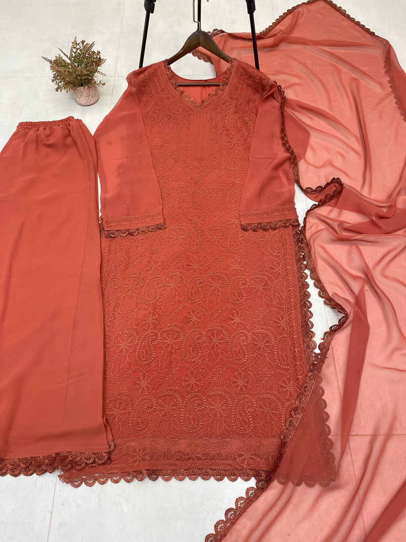 BE 170 B Trending Faux Georgette Cotton Thread Embroidered Work Suit