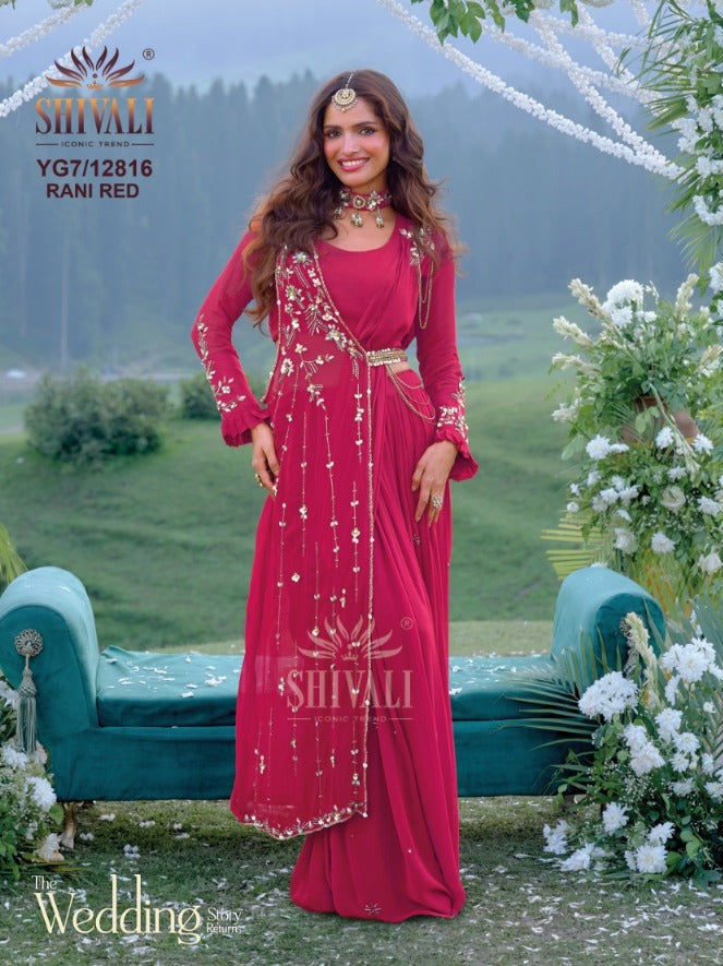 Shivali YG7 12816 Rani Red Stylish Wedding Wear Dress