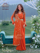 Shivali YG7 12816 Orange Stylish Wedding Wear Embellished Georgette Silk Draped Saree