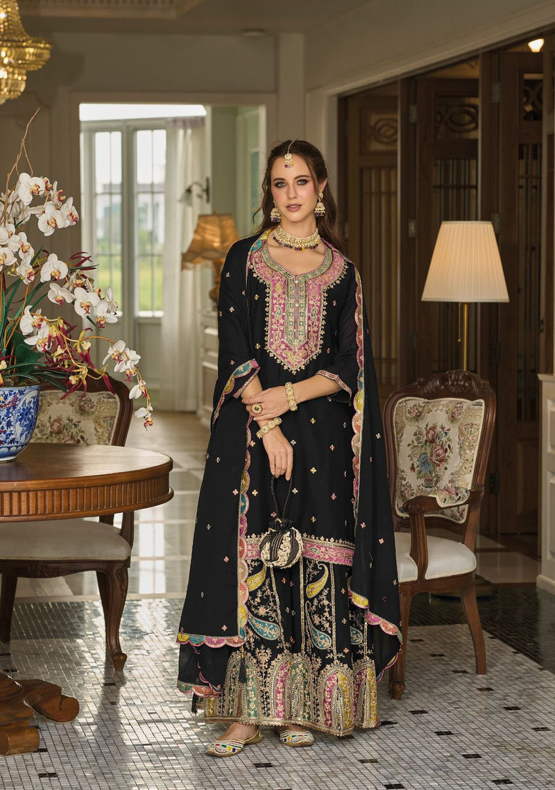Eba Lifestyle 1676 Safroon Heavy Chinnon With Embroidery Work Party Wear Suits