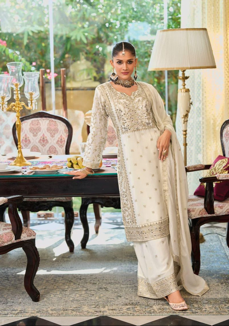 Eba Lifestyle 1871 Blish Chinon With Emboidery Work Party Wear Suits