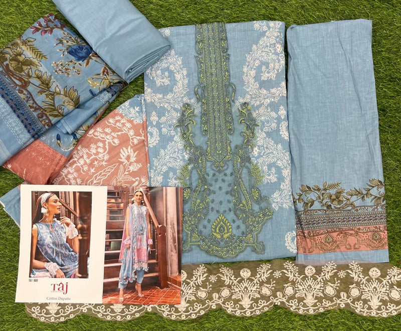 Taj Creations 608 Pure Cotton Print With Heavy Embroidery Patches Work Pakistani Suits