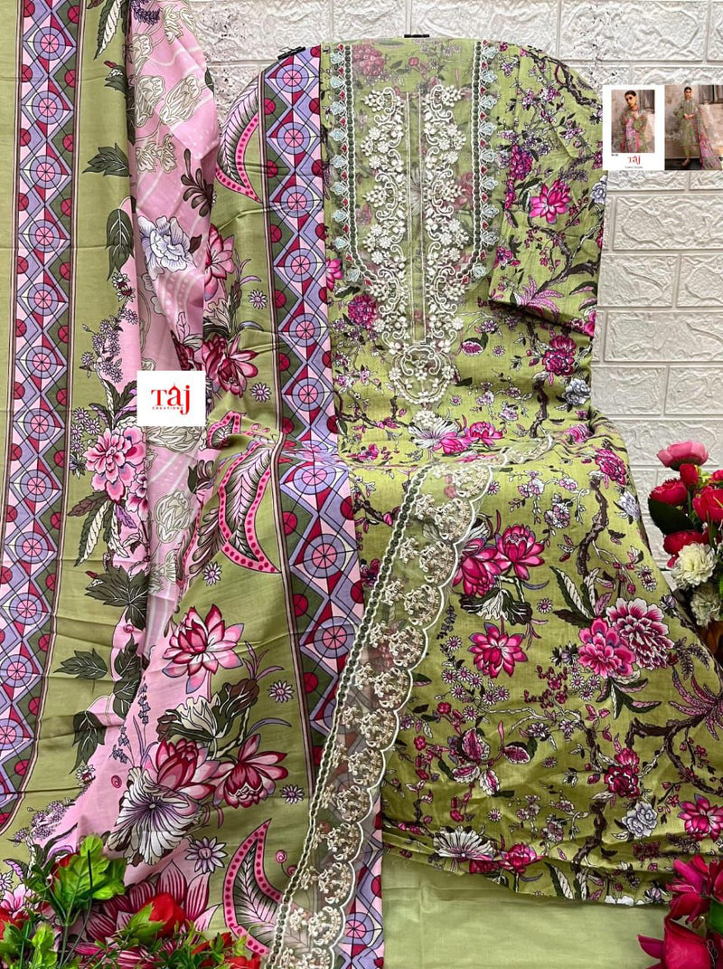 Taj Creations 618 Pure Cotton Print With Heavy Embroidery Patches Work Pakistani Suits