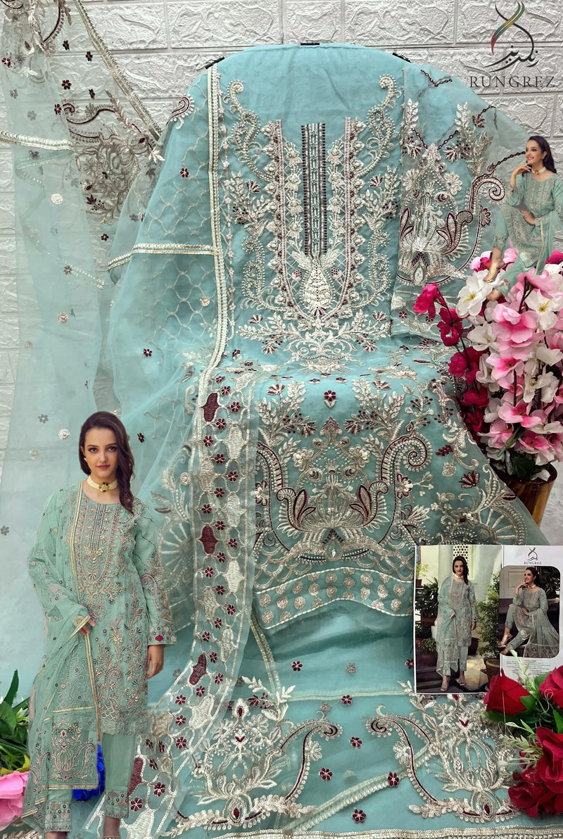 Rungrez 5019 Organza With Heavy Embroidery Khatli Work Pakistani Suits