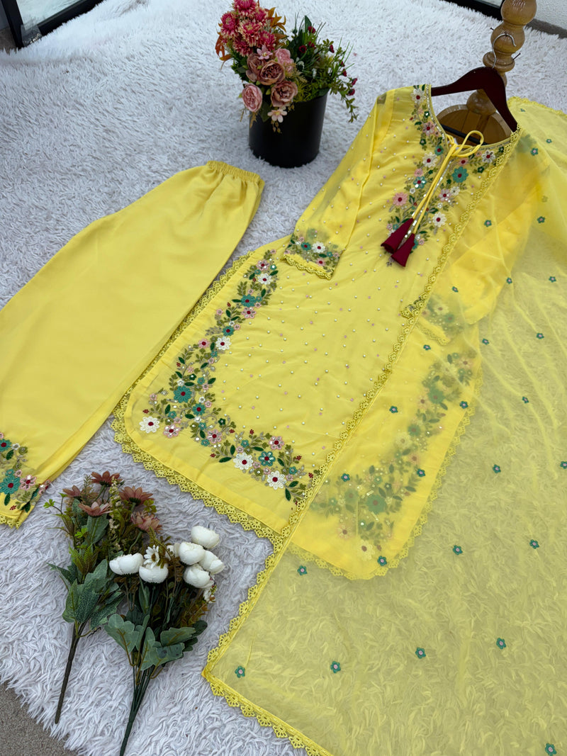 NSR 862 Heavy Faux Georgette With 5mm Embroidery Sequence Work With Fency Sleeve Suits