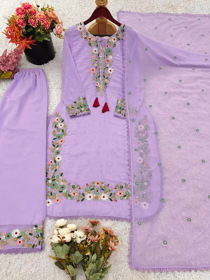 NSR 862 Heavy Faux Georgette With 5mm Embroidery Sequence Work With Fency Sleeve Suits