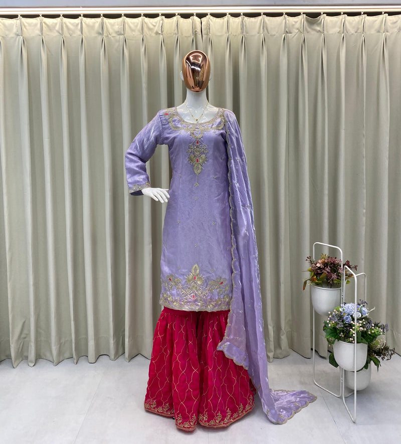 BE 380 Designer And Elegance Sarara Suit In Three Piece With Embroidery Work Suits