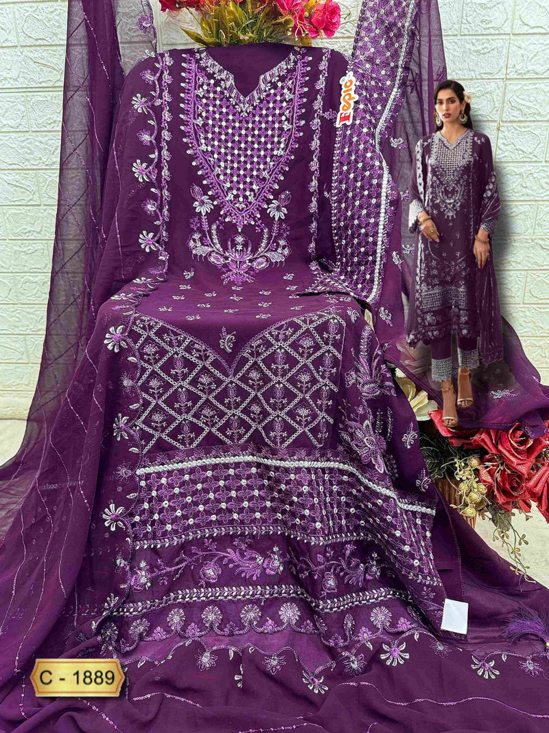 Fepic Rosemeen C 1889 Georgette Embroidered Worked Pakistani Suits