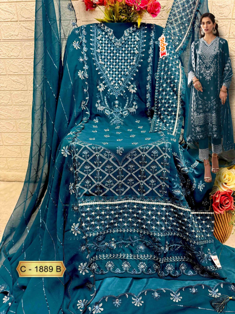 Fepic Rosemeen C 1889 B Georgette Embroidered Worked Pakistani Suits