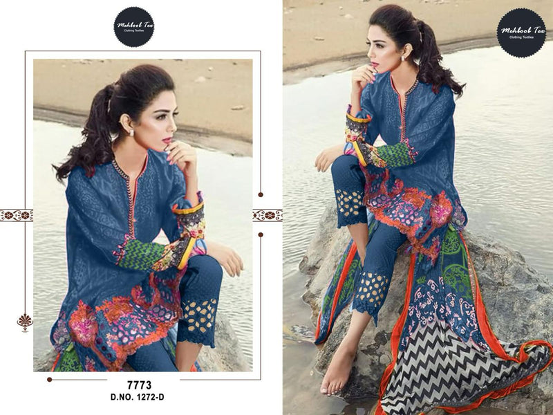 Mehboob Tex Maria B 1272 D Pure Cotton Print With Exclusive Embroidery Patches Work Pakistani Suits