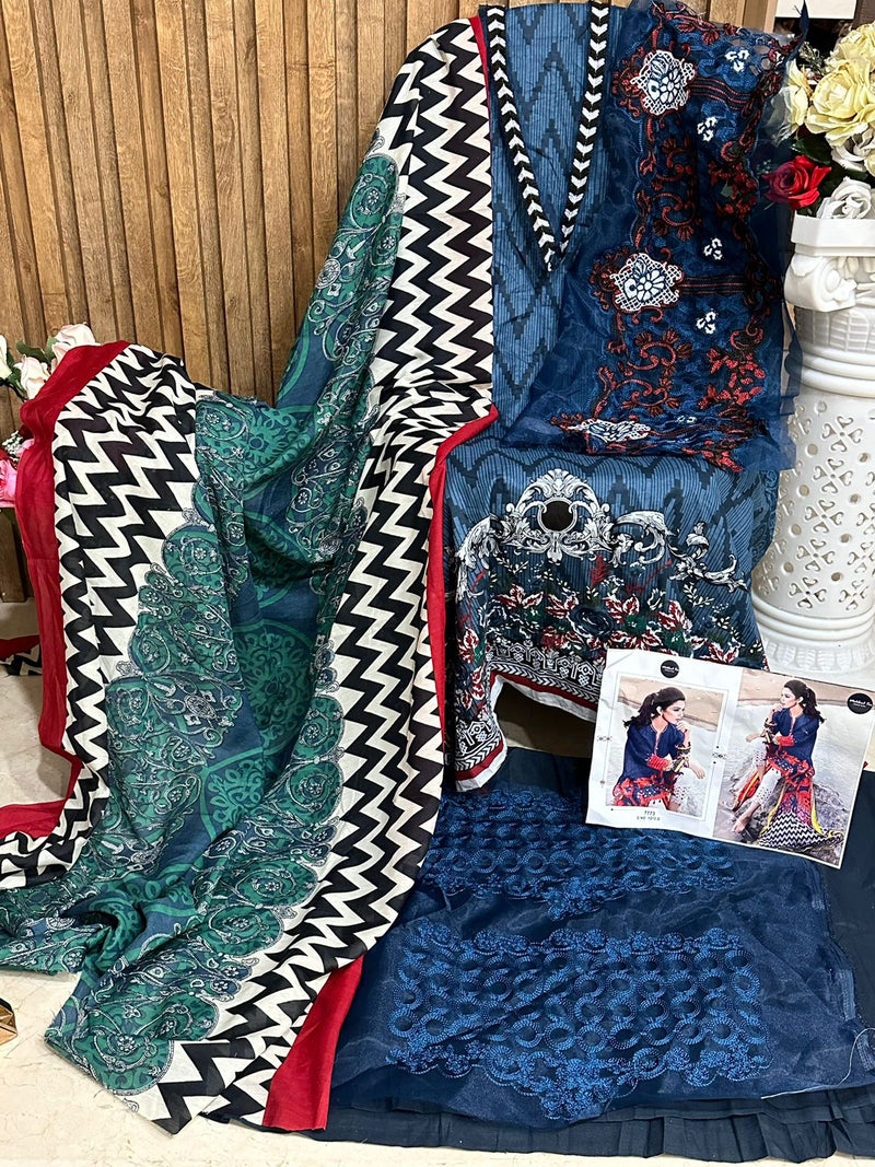 Mehboob Tex Maria B 1272 D Pure Cotton Print With Exclusive Embroidery Patches Work Pakistani Suits