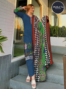 Mehboob Tex Maria B 1272 D Pure Cotton Print With Exclusive Embroidery Patches Work Pakistani Suits