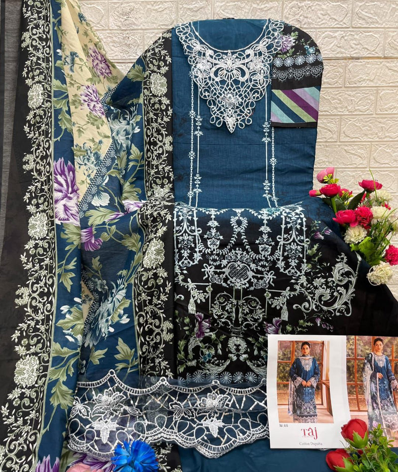 Taj Creations 615 Pure Cotton Print With Heavy Embroidery Worked Pakistani Suits