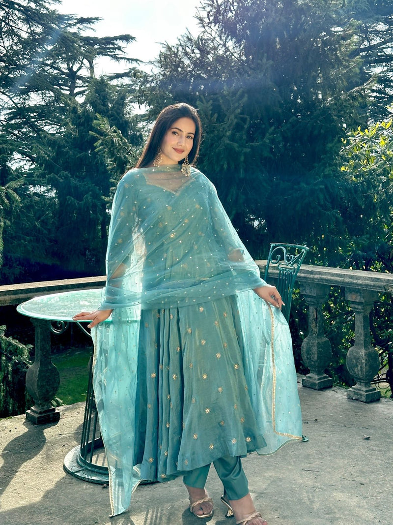 SSR 524 Heavy Vichitra Silk With Heavy Embroidery Sequence Work Traditional Readymade Suits