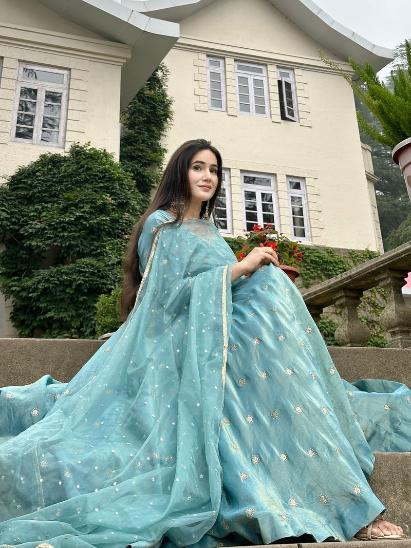 SSR 524 Heavy Vichitra Silk With Heavy Embroidery Sequence Work Traditional Readymade Suits