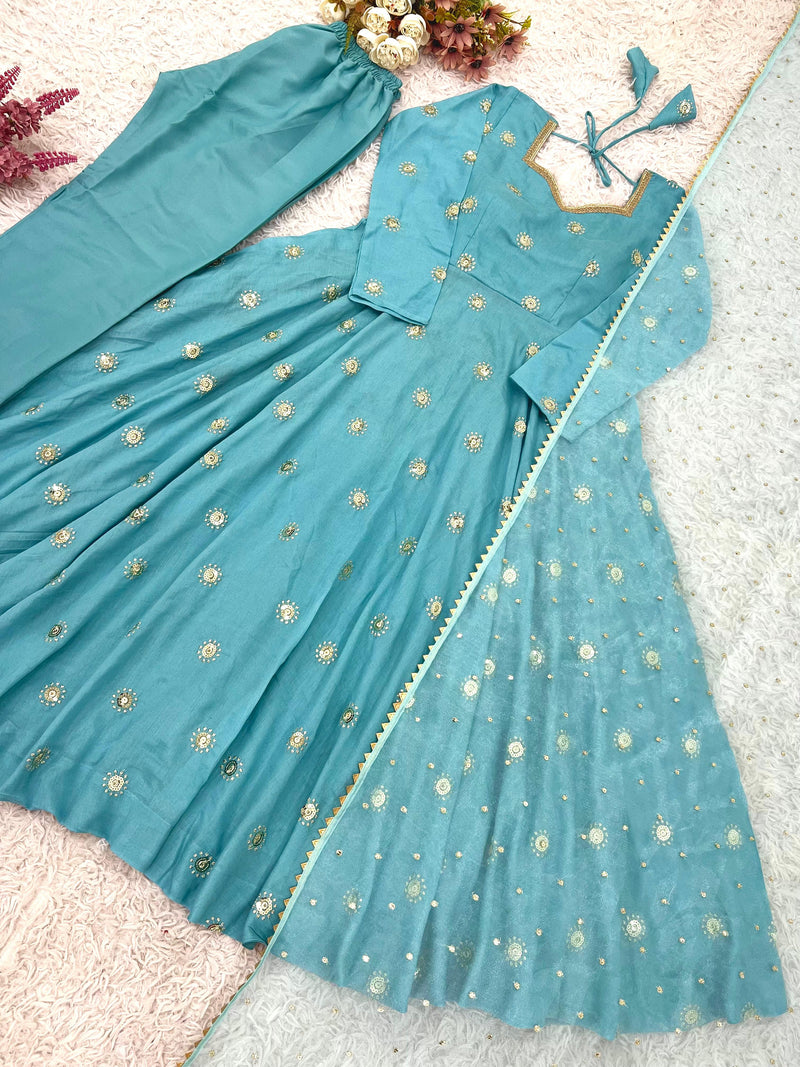 SSR 524 Heavy Vichitra Silk With Heavy Embroidery Sequence Work Traditional Readymade Suits