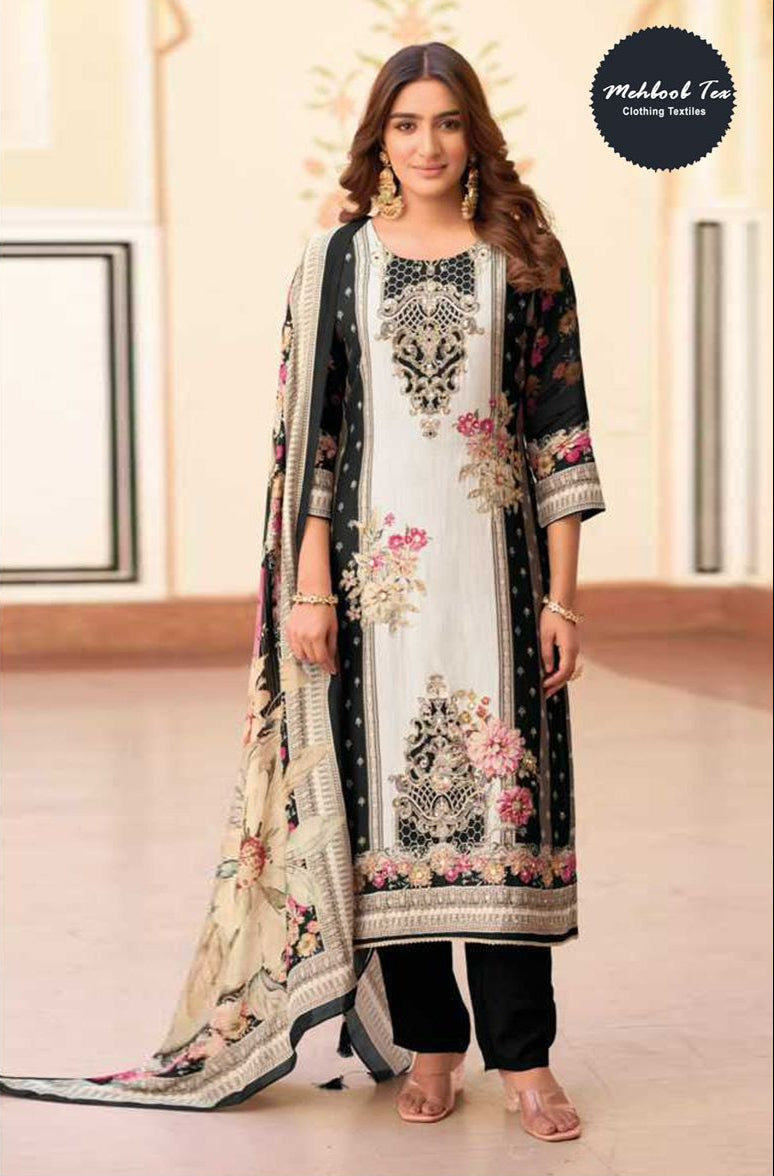 Mehboob Tex 1669 Pure Viscose  Maslin Digital Print With Aari Handwork Pakistani Suits