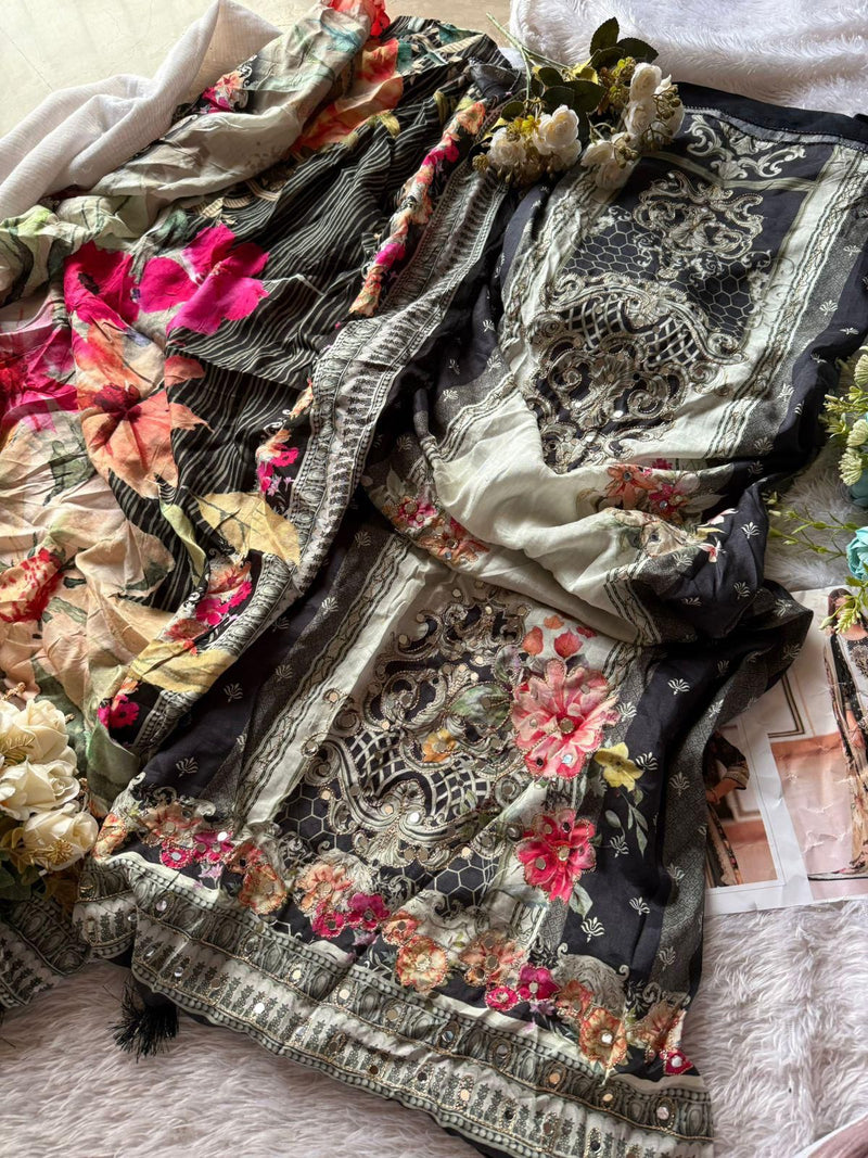 Mehboob Tex 1669 Pure Viscose  Maslin Digital Print With Aari Handwork Pakistani Suits