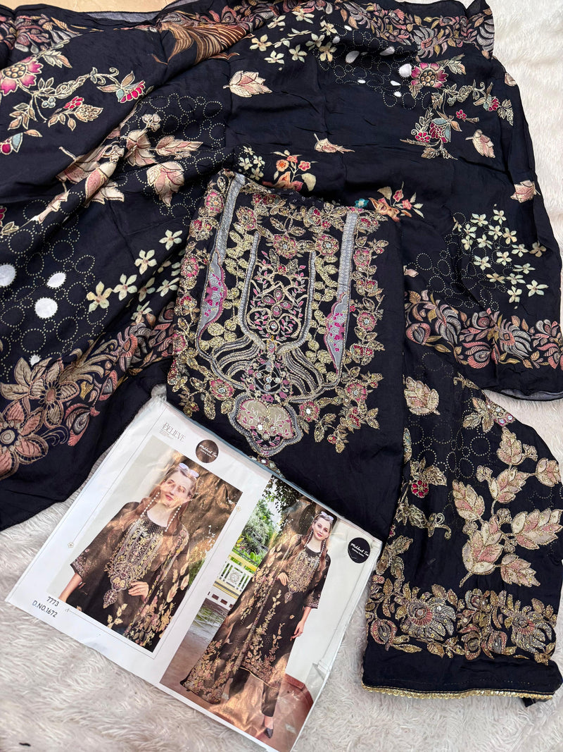 Mehboob Tex 1672 Pure Viscose Maslin Digital Print With Aari Handwork Pakistani Suits