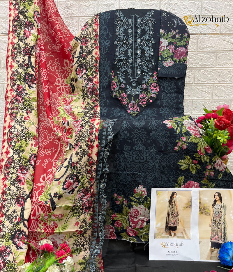 Al Zohaib 1331 B Pure Cotton Print With Patch Work Pakistani Suits