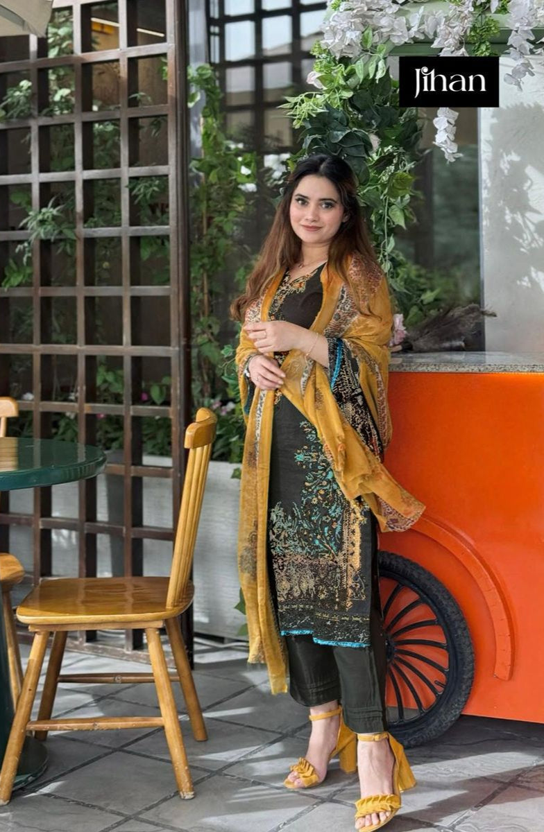 Jihan 3803 A Pure Cotton Print With Exclusive 2 Embroidery Patches Work Pakistani Suits