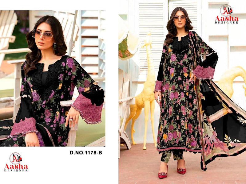 Aasha Designer 1178 B Pure Cotton Print With Heavy Embroidery Work Pakistani Suits
