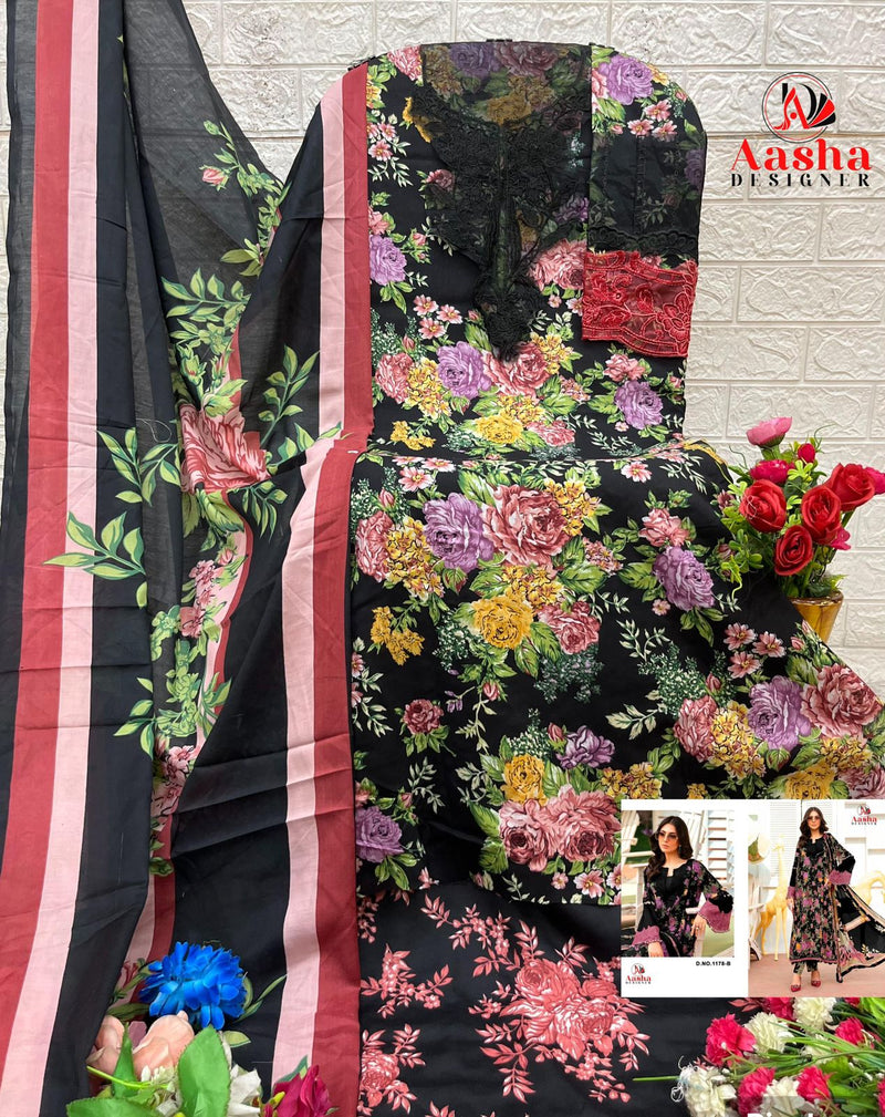 Aasha Designer 1178 B Pure Cotton Print With Heavy Embroidery Work Pakistani Suits