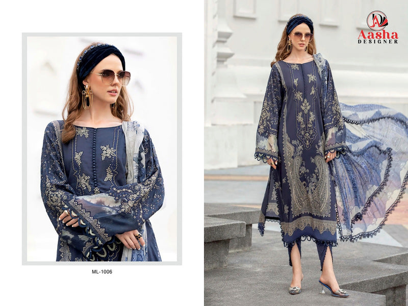 Aasha Designer 1006 Pure Cotton Print With Exclusive Patch Heavy Embroidery Work Pakistani Suits