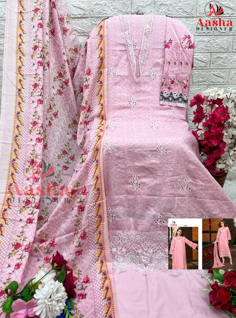 Aasha Designer 1117 Pure Camric Cotton Print With Chikankari Embroidery Work Pakistani Suits