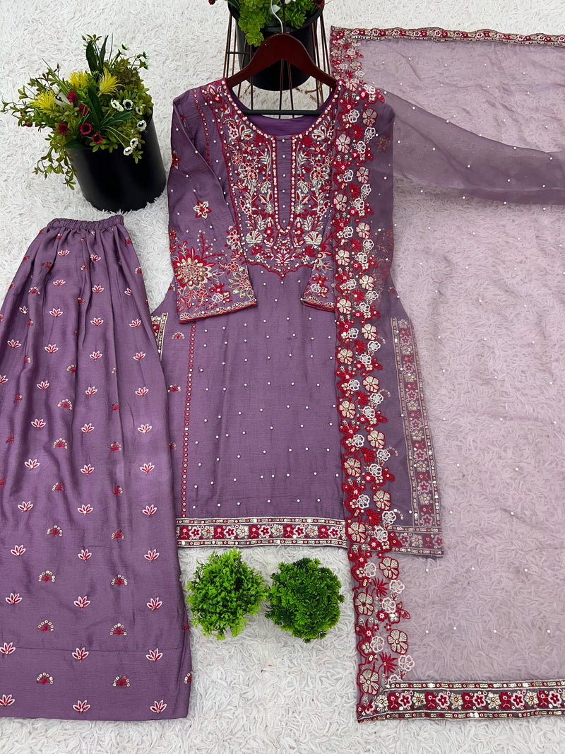 SD 849 Designer Heavy Chinnon Silk With Embroidery Sequence Work Party Wear Suit