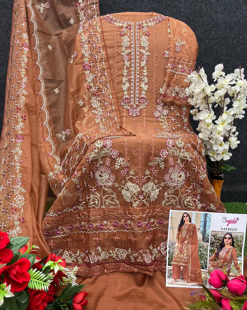 Sajida 1073 C Aafreen Organza Embroidered With Jarkan Work Pakistani Suits