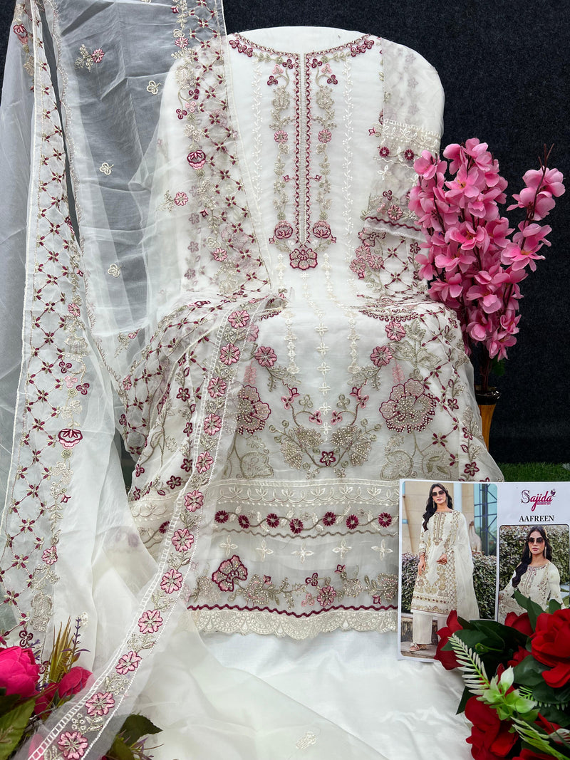 Sajida 1073 D Aafreen Organza Embroidered With Jarkan Work Pakistani Suits
