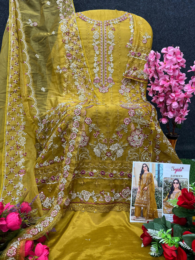 Sajida 1073 A Aafreen Organza Embroidered With Jarkan Work Pakistani Suits