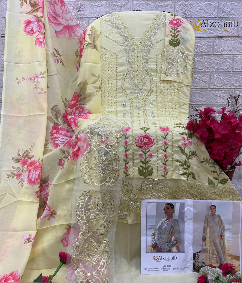 Al Zohaib 1313 Aarzoo Pure Cotton Print With Self Boring Work And Patch Pakistani Suits