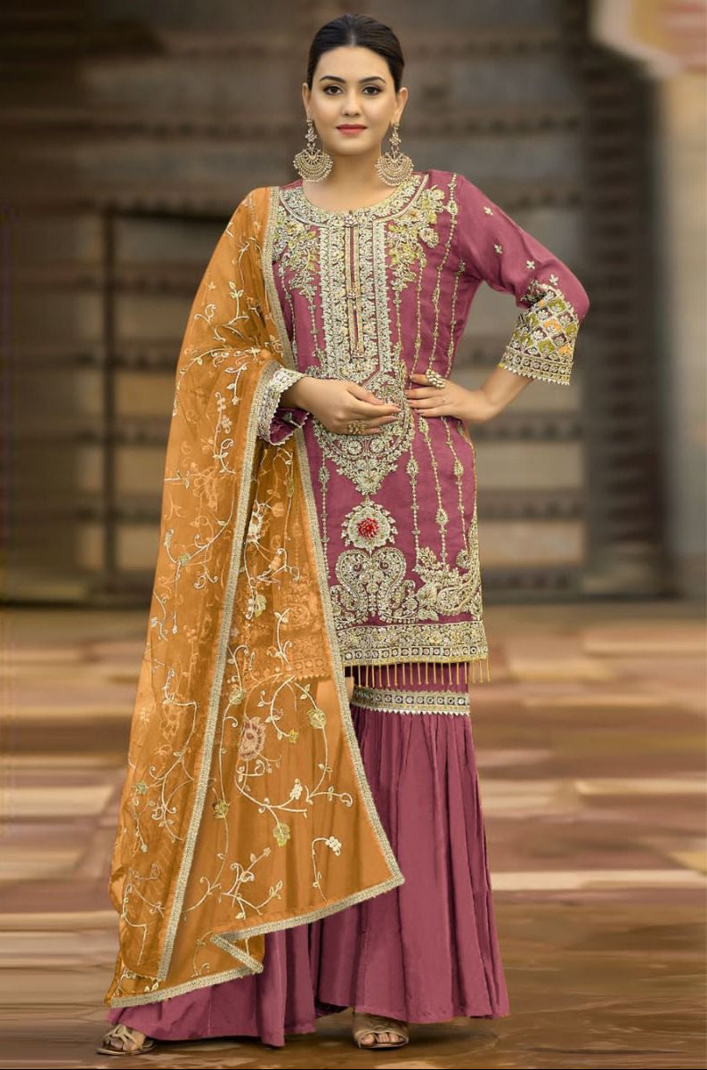 Saniya Trendz 7047 C Orgenza With Embroidered Worked Pakistani Suits