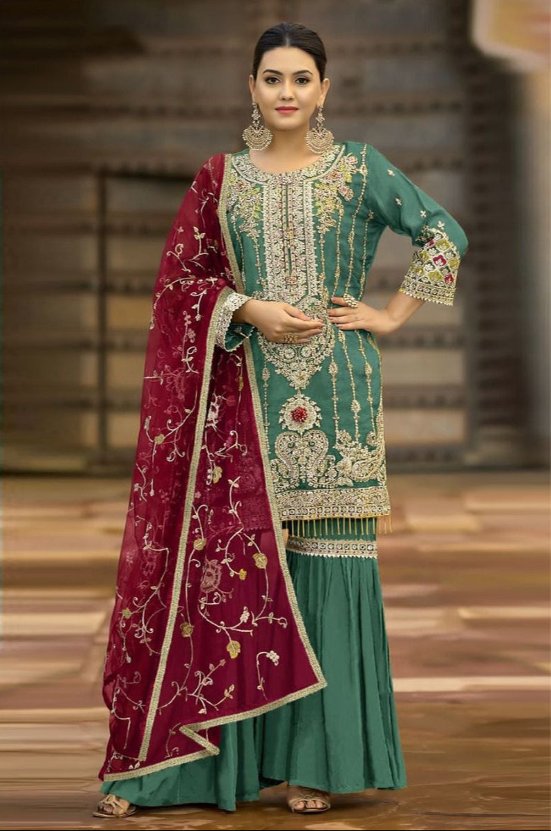 Saniya Trendz 7047 D Orgenza With Embroidered Worked Pakistani Suits