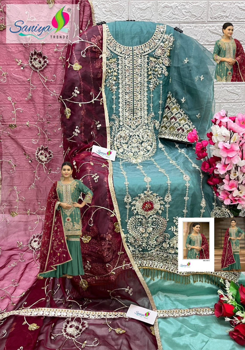 Saniya Trendz 7047 D Orgenza With Embroidered Worked Pakistani Suits
