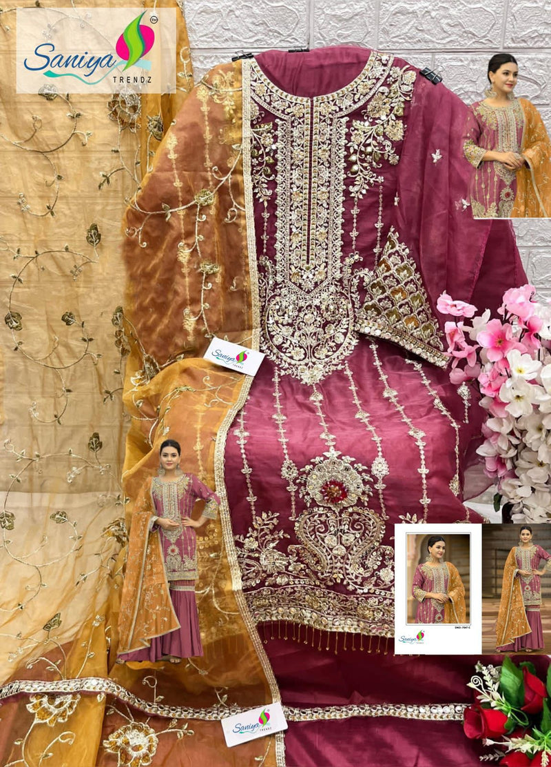 Saniya Trendz 7047 C Orgenza With Embroidered Worked Pakistani Suits