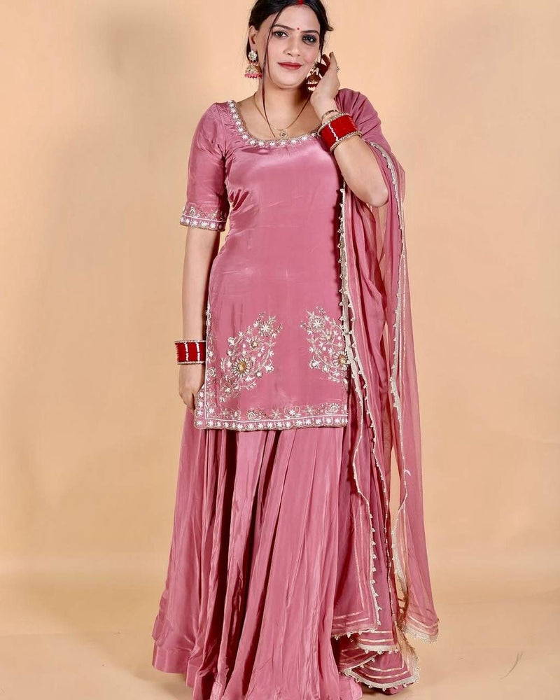 KF 1692 Designer Heavy Natural Creap Embroidered Sequence Work Sharara