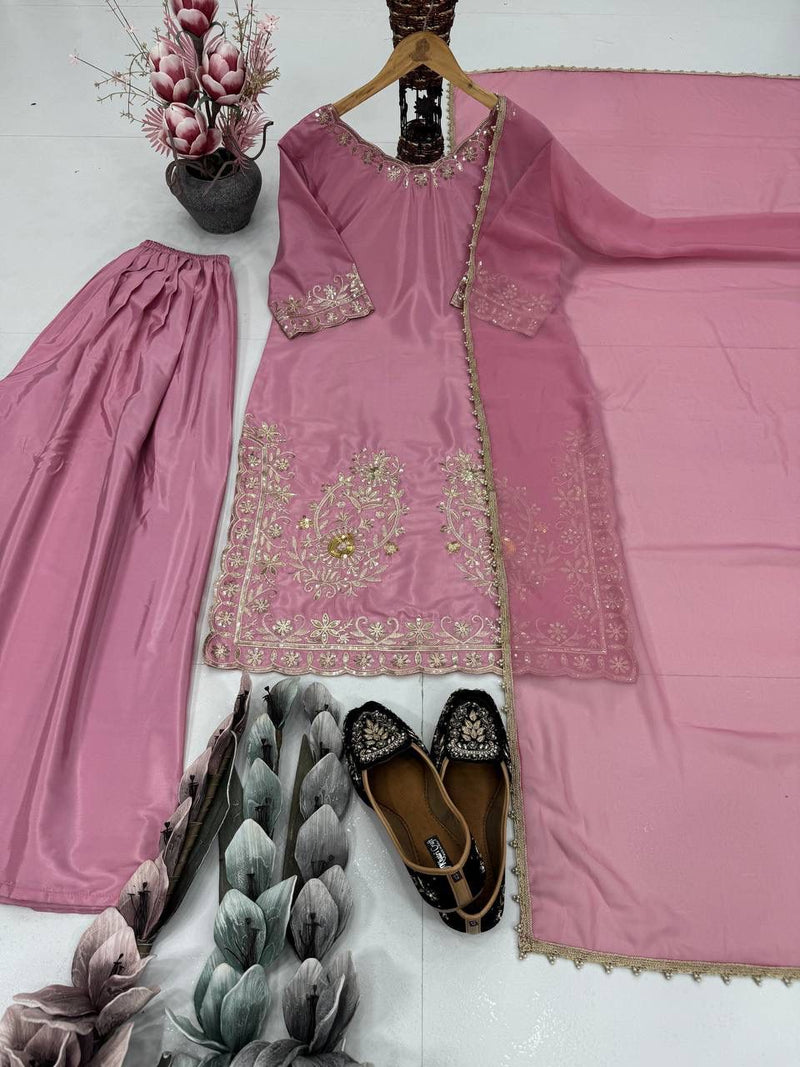 KF 1692 Designer Heavy Natural Creap Embroidered Sequence Work Sharara