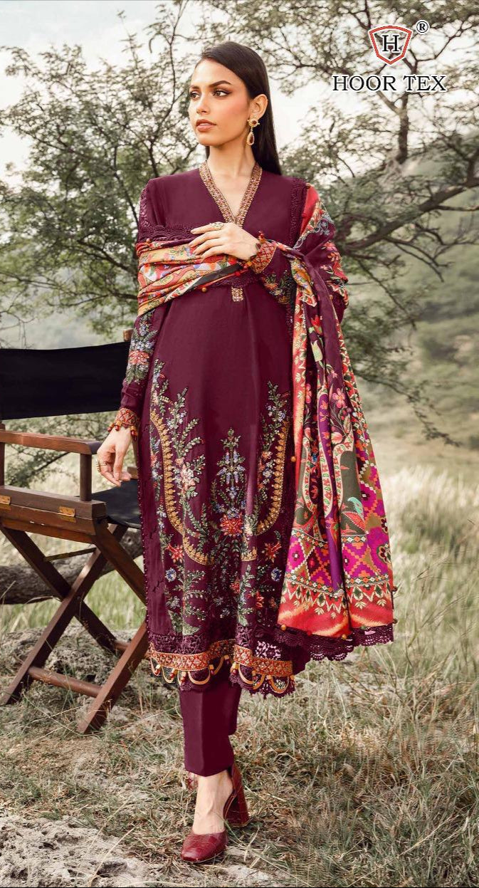 Hoor Tex H 387 B Heavy Rayon Print With Neck Emboridery Work Pakistani Suits