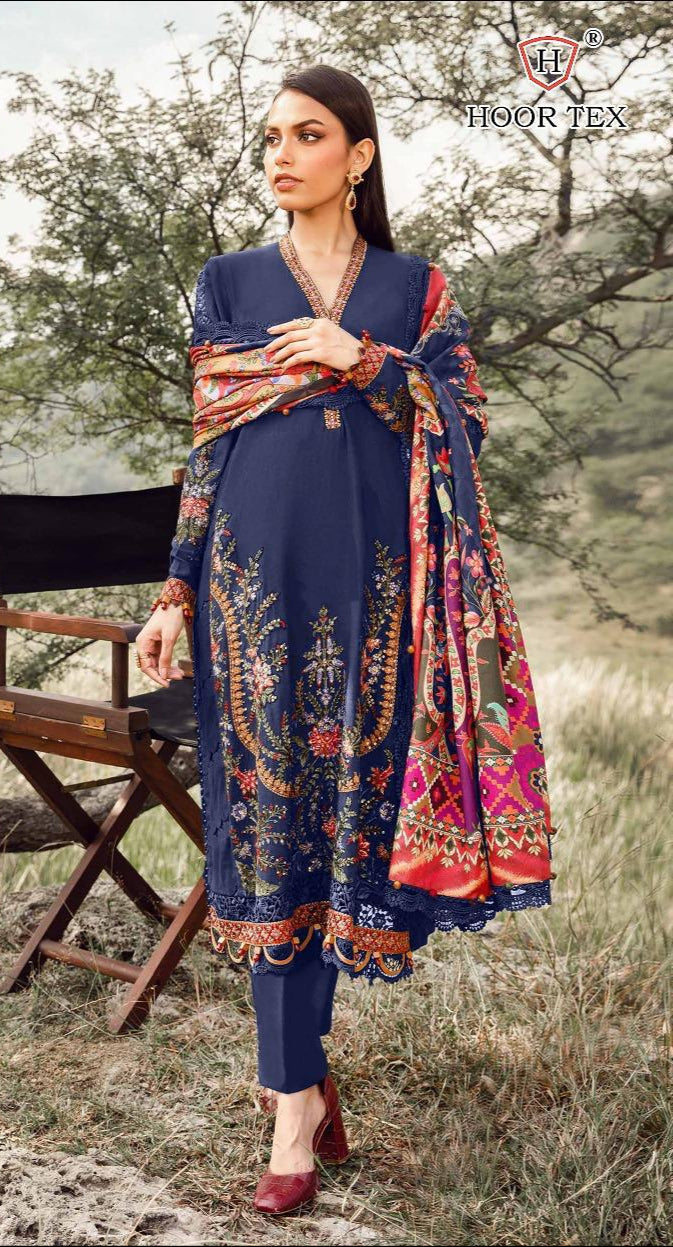 Hoor Tex H 387 D Heavy Rayon Print With Neck Emboridery Work Pakistani Suits