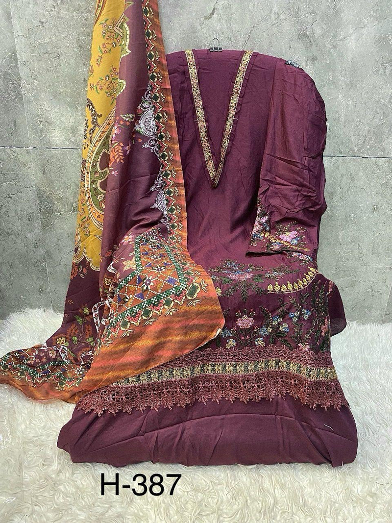 Hoor Tex H 387 B Heavy Rayon Print With Neck Emboridery Work Pakistani Suits