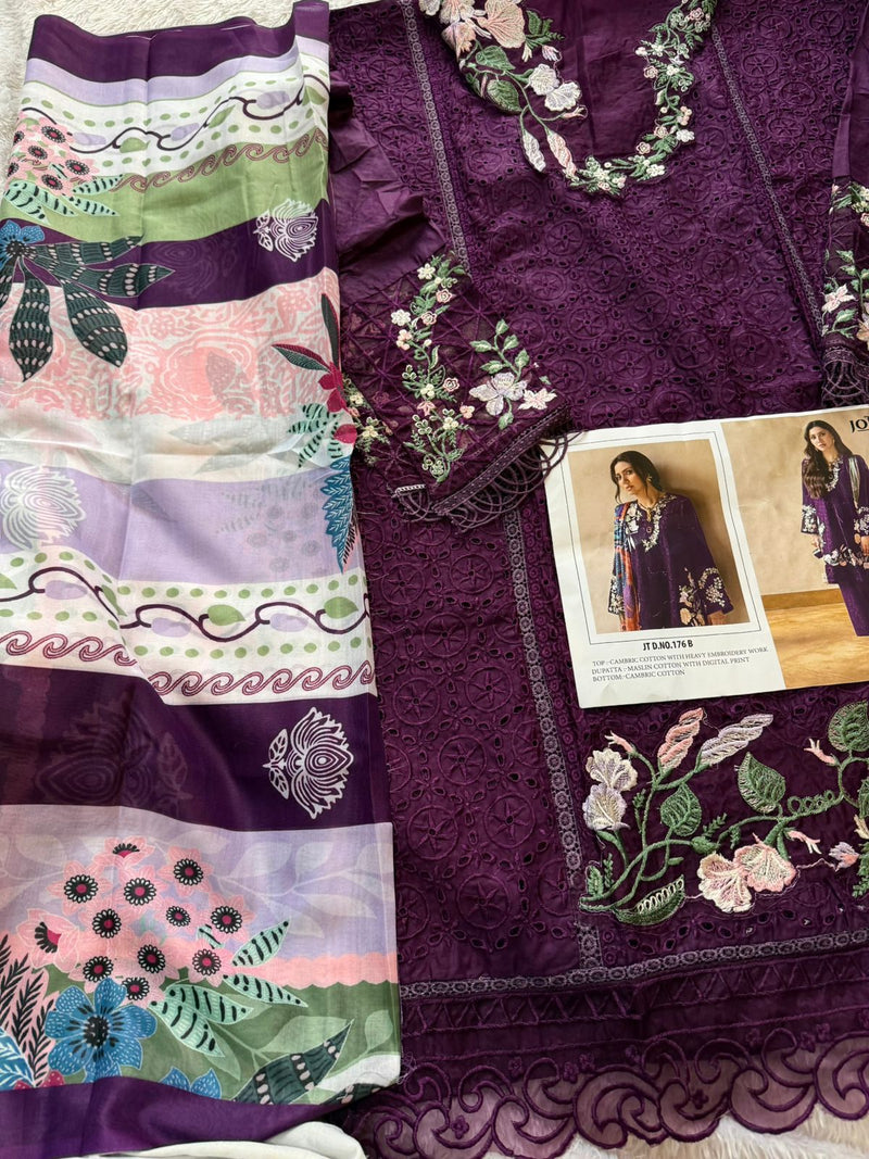 Johra Tex JT 176 B Cambric Cotton With Heavy Embroidery Work Pakistani Suits
