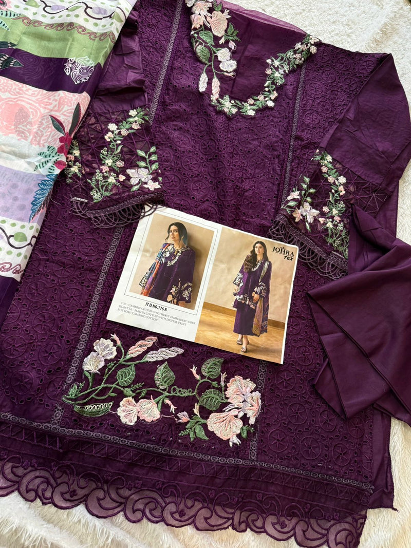 Johra Tex JT 176 B Cambric Cotton With Heavy Embroidery Work Pakistani Suits