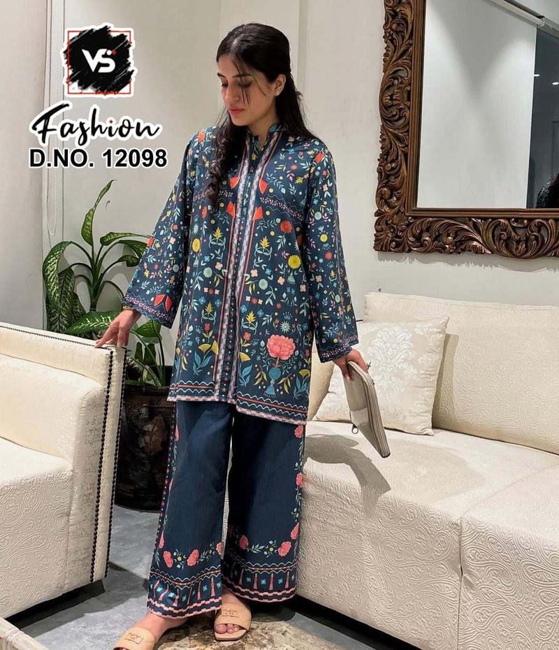 Vs 12098 B Modal Satin Digital Print Cord Set
