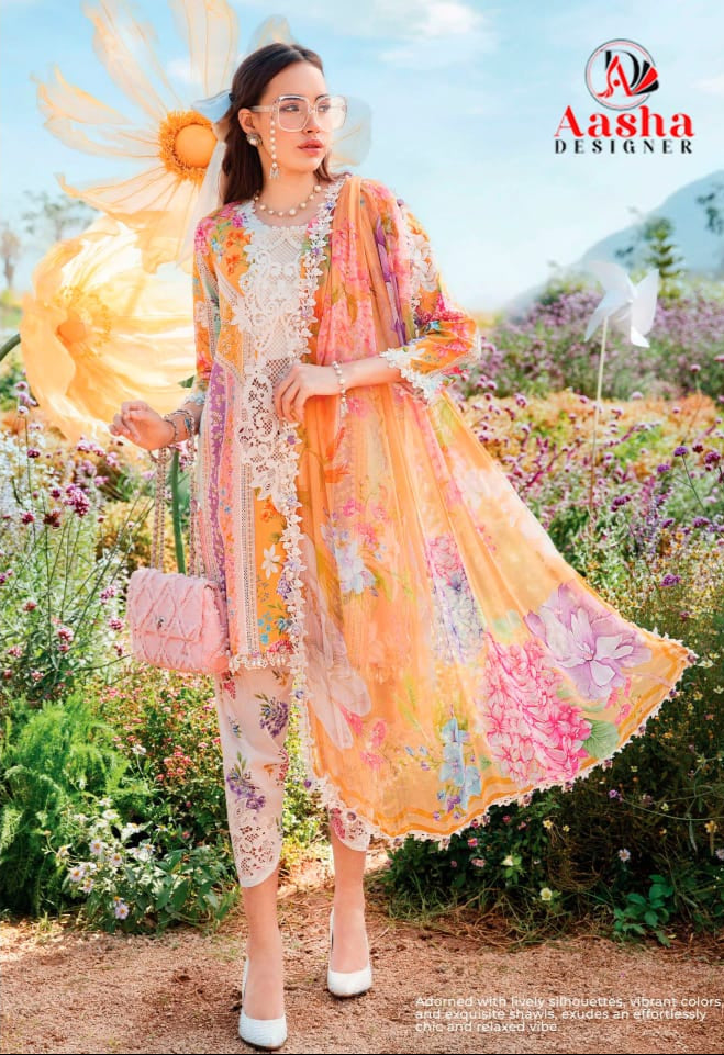 Aasha Designer 1153 A Pure Cotton Print With Exclusive Patch Embroidery Work Pakistani Suits