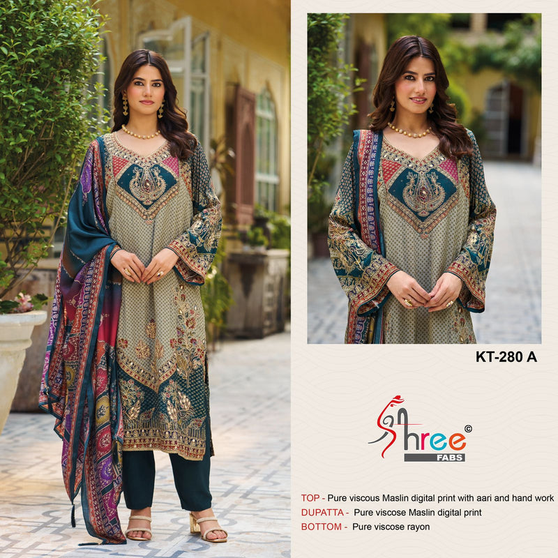Shree Fab KT 280 Pure Viscous Maslin Digital Print And Hand Work Pakistani Suits