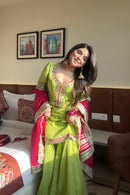 TF 381 Organza Palazzo Set With Foil Embroidered Pearl Lace N Cording Sequins Work Suit