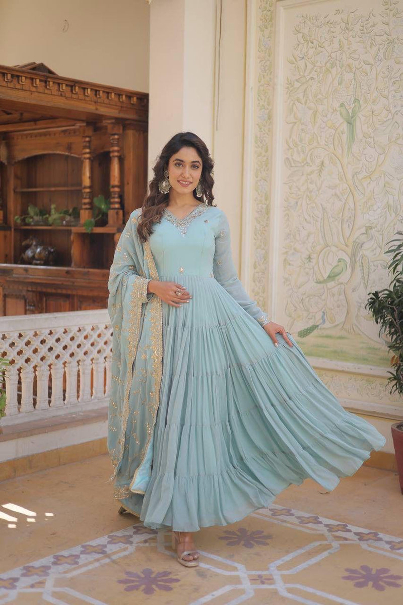 LW 9162 Unique Coloured Georgette With Embroidered Work Designer Gown